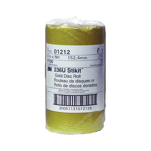 3m 6" 100 grit stikit psa gold sandpaper sanding disc roll 75 in a box 1212