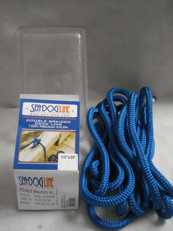 Double braid nylon dock line blue 1/2" x 20' sea-dog premium docking 12'' eye