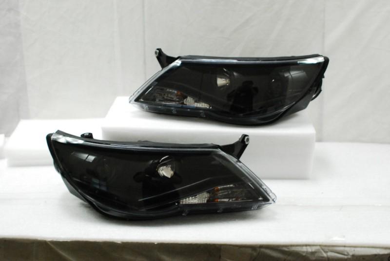 Black 09-11 vw tiguan r8 style drl daylight led strip projector headlights lamps