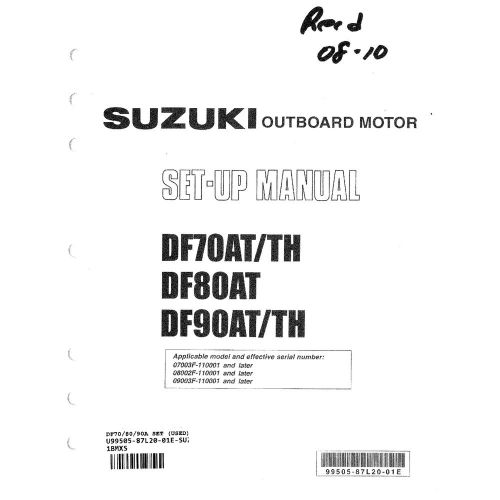 Suzuki outboard 2010 df70at/ah, df80at, df90at/th set-up manual 99505-87l20-01e