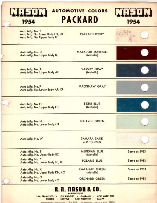 Find 1954 PACKARD CLIPPER PATRICIAN CAVALIER 54 PAINT CHIPS NASON 2 in