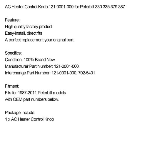 AC Heater Control Knob 121-0001-000 for Peterbilt 330 335 379 387 F013, US $39.84, image 6