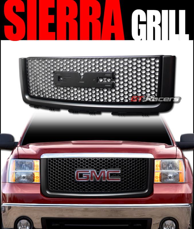Black round mesh front hood bumper grill grille abs 2007-2012 gmc sierra denali