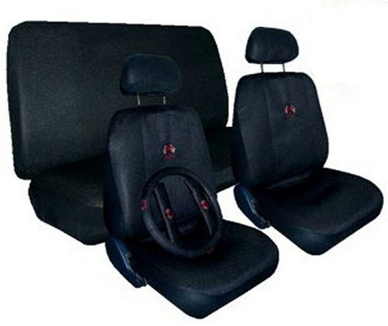Black sport jersey racing car truck suv seat covers w/ racing logo pkg  #b