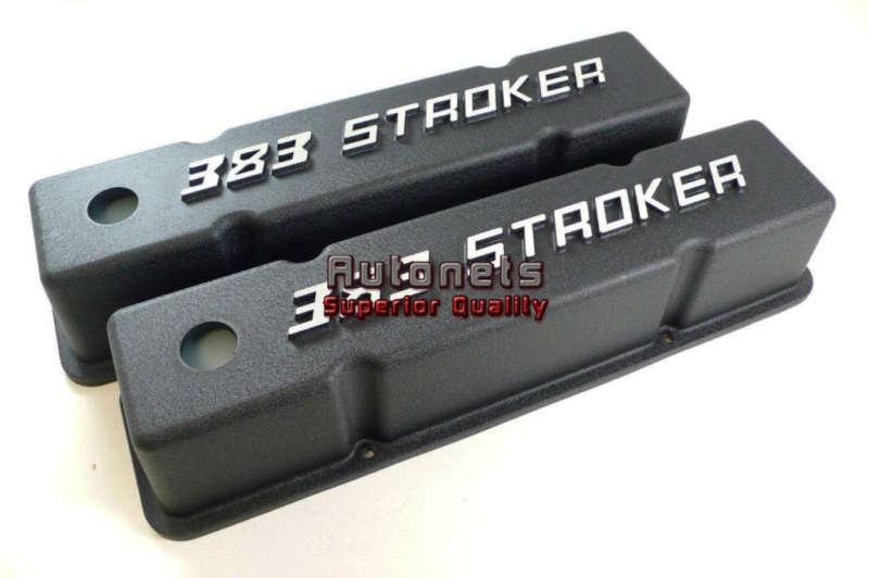 Small block chevy painted black aluminum valve cover 383 logo sbc hot rat rod
