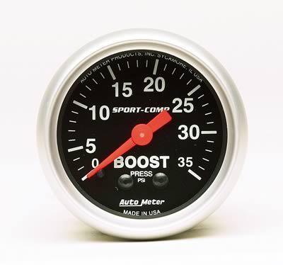 Autometer 3304 sport-comp mechanical boost pressure gauge 2 1/16" dia black face