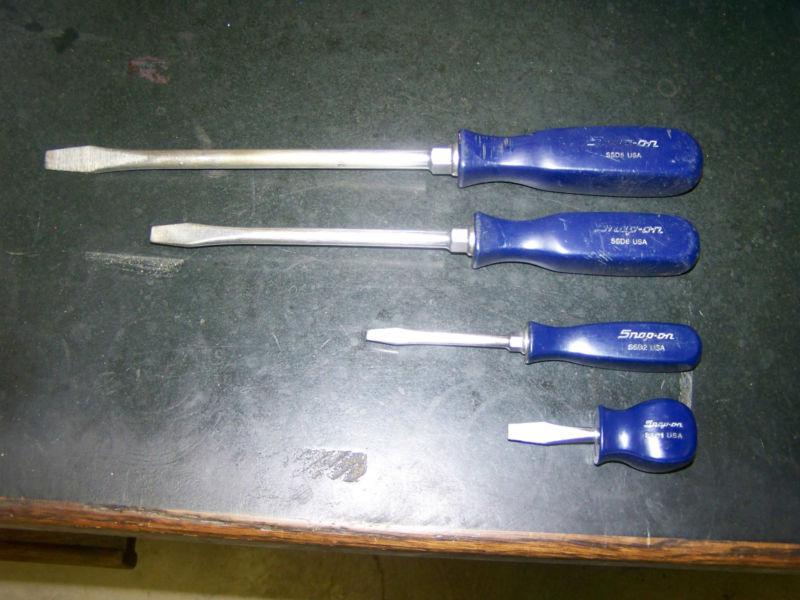Snap on tools 4pc old blue hard handle straight screwdrivers ssd8-6-2 & 1