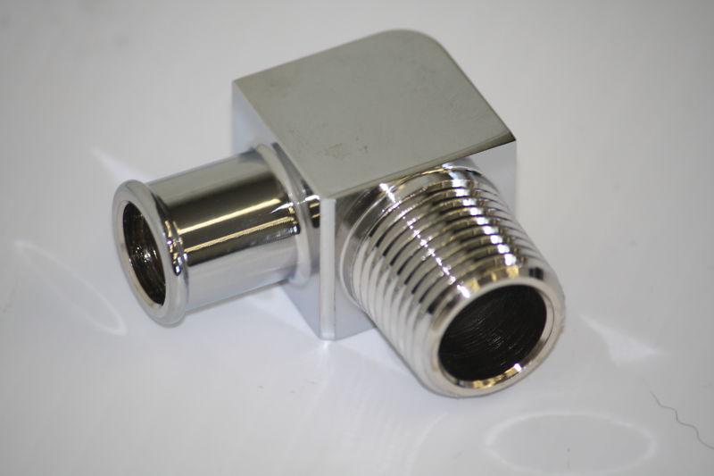 Find Chrome 90 Degree Aluminum Heater Hose Intake Fitting 1/2 NPT to 5/