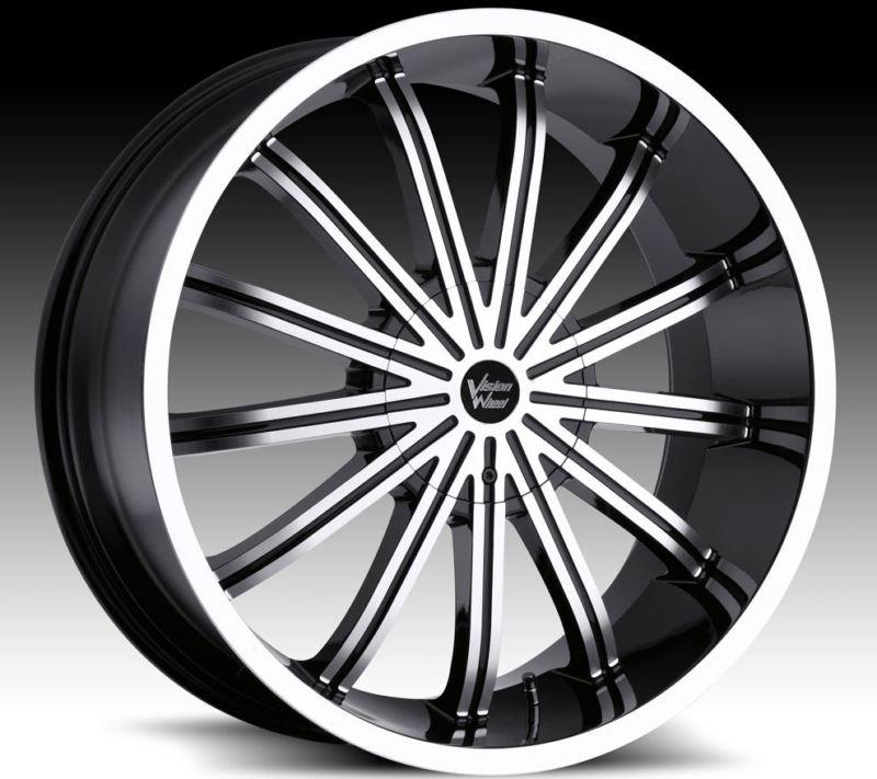 24" x 9.5" vision 456 xtacy 5x115 challenger 300c  black wheels rims free lugs!