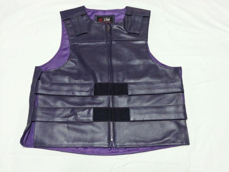 Genuine leather motorcycle-deep purple bulletproof style vest  