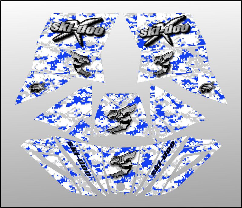 Ski doo rev, xp, mxz, 600, 800 custom graphics kit - 03/07 blue digital camo