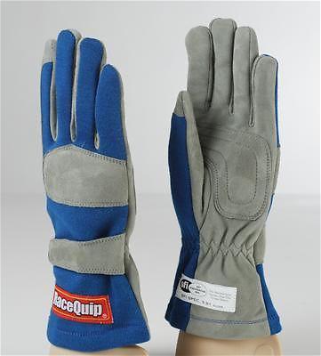 Racequip driving gloves 351 2-layer nomex/leather blue/gray men's med sfi 3.3/1
