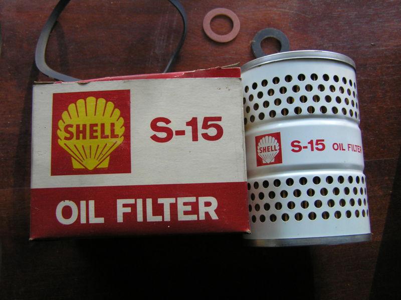 1960's fords nos shell oil filter s-15,ac pf-344, fram ch-330pl, purolator p-49