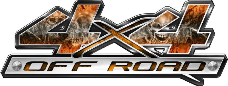 4 x 4 skully orange graphic decals stickers (1 pair) 