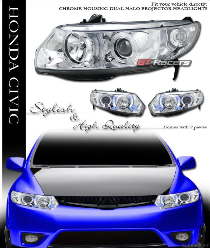 Chrome dual halo rims projector head lights signal 2006-2011 honda civic 2d/2dr