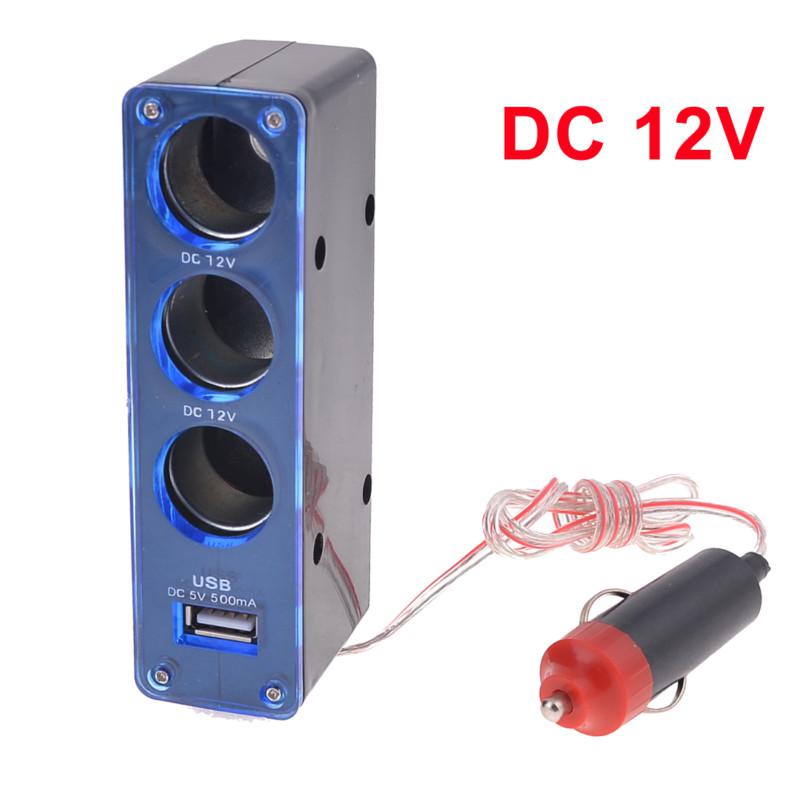 3 way black socket splitter car auto cigarette lighter charger adapter 12v