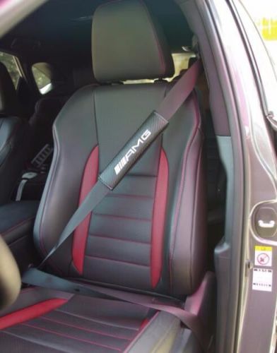 Pair car seats belt shoulder protectors pads black carbon fabric benz all models