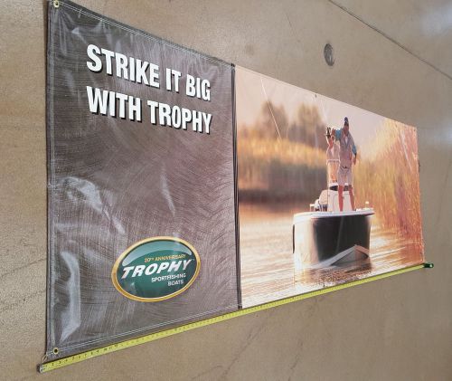 Trophy fishing boats sign banner 144&#034;x46&#034; man cave garage