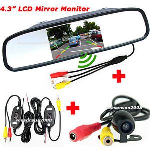 4.3&#034; lcd mirror monitor +wireless car reverse rear view camera hd video parking