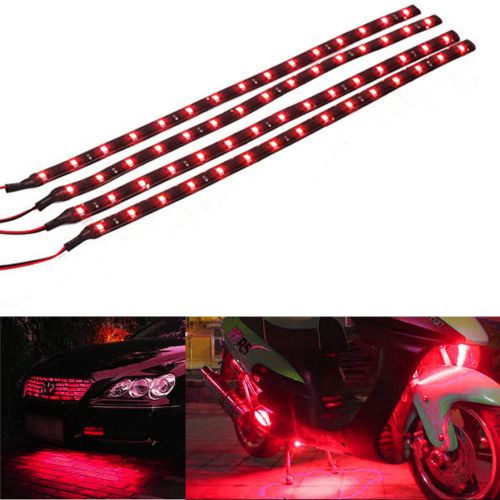 4x red 12v 30cm 15smd led motorcycle waterproof flexible strip light for honda