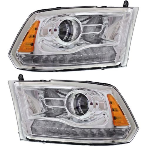 Fits 13-16 ram pickup left &amp; right set halogen headlamp (standard) chrome bezel