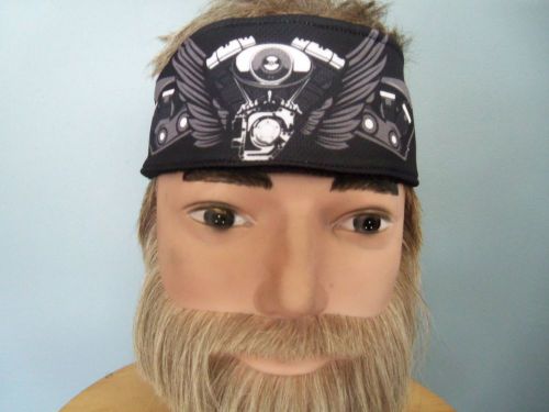 Biker head band harley v-twin wings headwrap terry cloth sweat ban 3 1/2" wide