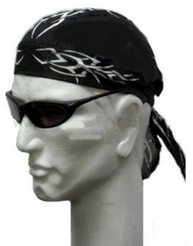 Tribal tattoo black &amp; white skull cap head wrap  biker motorcycle riding doo rag
