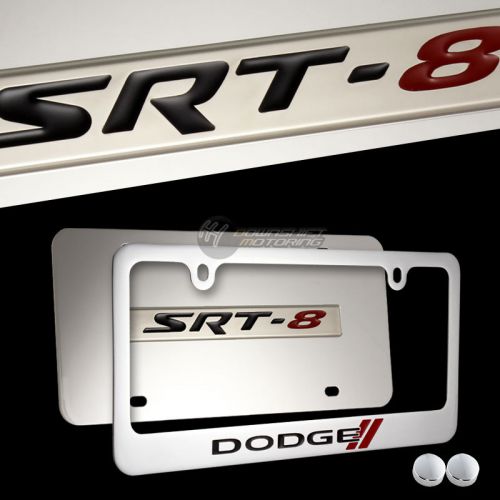 Find 3D Dodge Charger SRT8 Stainless Steel License Plate Frame w/ caps