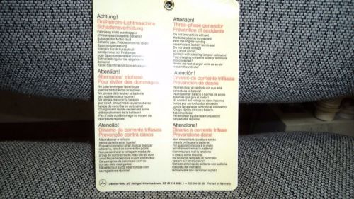 Mercedes battery warning tag- w100,108,109,110,111,113,114 holiday special price