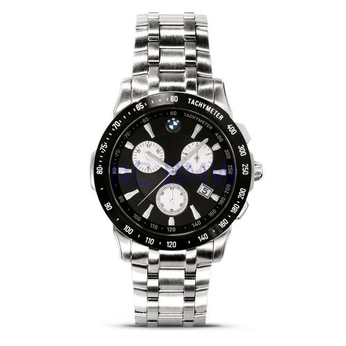 Bmw genuine men's sports swiss quartz chronograph watch stainless steel / black