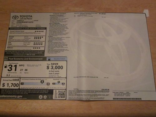 2014 toyota corolla msrp window sticker oem