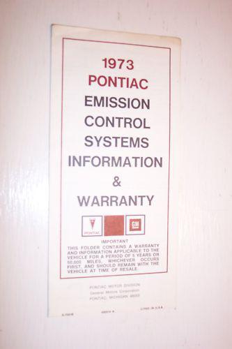 1973 pontiac emission control & warranty brochure
