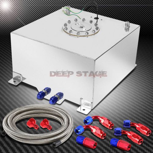 15.5 gallon polished aluminum fuel cell tank+cap+level sender+steel oil feed kit