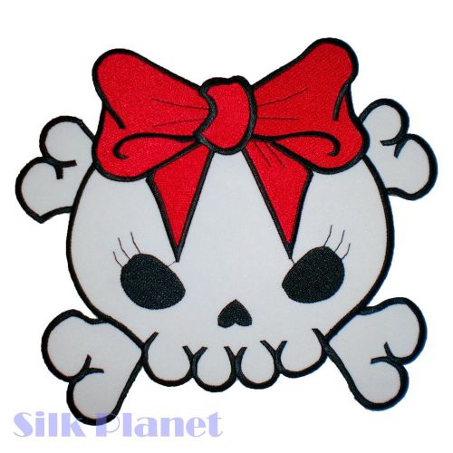 8x7" cute skull girly bow punk rockabilly biker vest back patch rider jacket xl