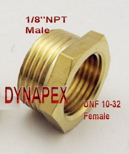 Reducer 1/8" npt male to unf 10-32 female brass pipe adapter bushing fitting -9l
