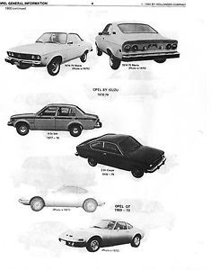 1964-1979 opel gt, manta, rallye, luxus, isuzu parts interchange information