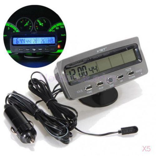 5x car voltage monitor battery alarm in/out temperature lcd thermometer clock