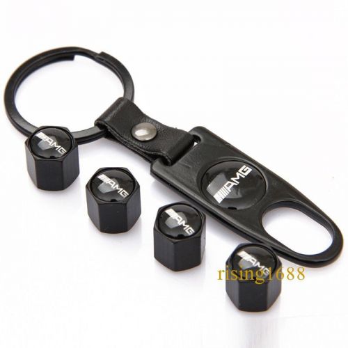 Black car wheel tire valve caps tyre stem air caps keychain styling for amg