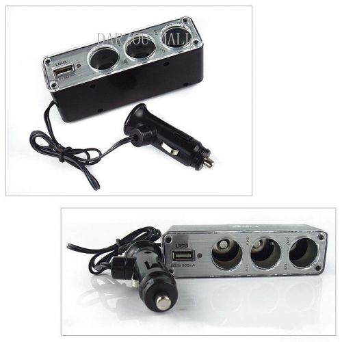 3 way dc socket charger splitter power adapter car cigarette lighter + usb