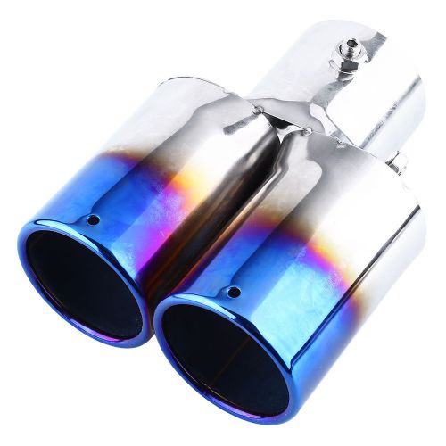 Fit car vehicle double dual exhaust muffler steel tail pipe trim tip 17.3x12cm