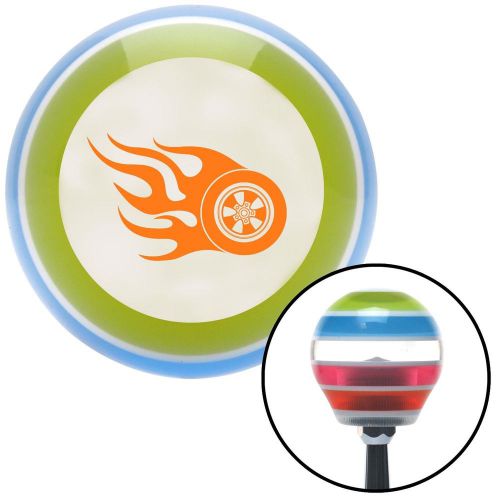 Orange flaming wheel  stripe shift knob with m16 x 1.5 insert ltr brass vintage