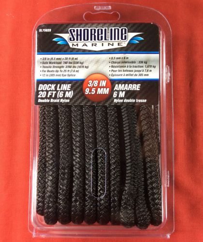 Dock line double braided nylon 3/8&#034; x 20&#039; black rope shoreline sl75829