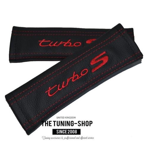 SEAT BELT COVERS HARNESS PADS BLACK LEATHER EMBROIDERY TURBO S RED ST, AU $60.69, image 3