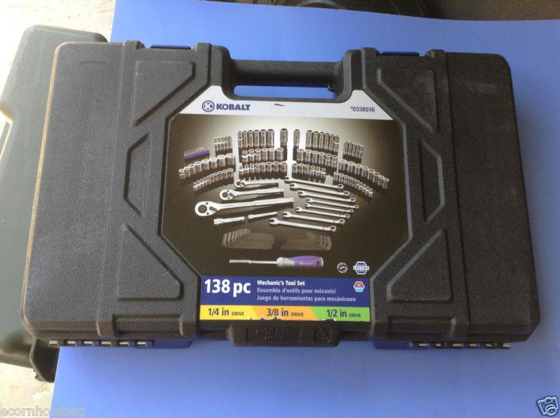 Kobalt 138 piece 1/2 3/8 1/4 ratchet socket mechanic's tool kit +case sae metric