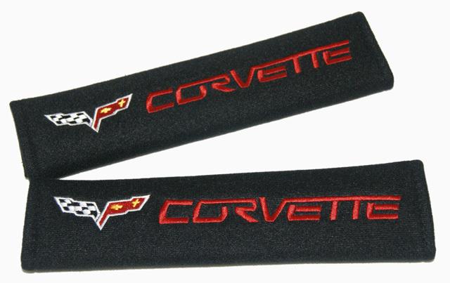Pair of corvette auto car seat belt shoulder pads cushions covers black