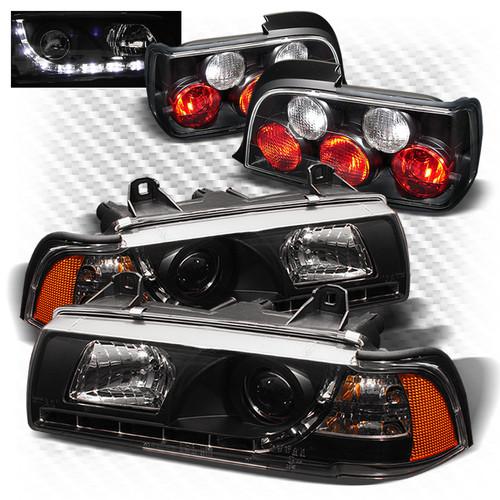 92-98 e36 3-series 4dr black drl projector headlights + altezza style tail light