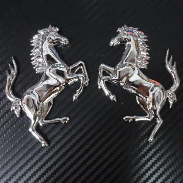  car truck chorme badge emblem sticker side metal running racing horse 2pcs set