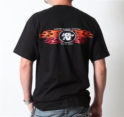 K&n t-shirt short sleeve cotton black k&n logo front k&n flames logo rear men's