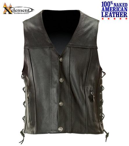 Xelement mens naked american cowhide leather motorcycle laced vest