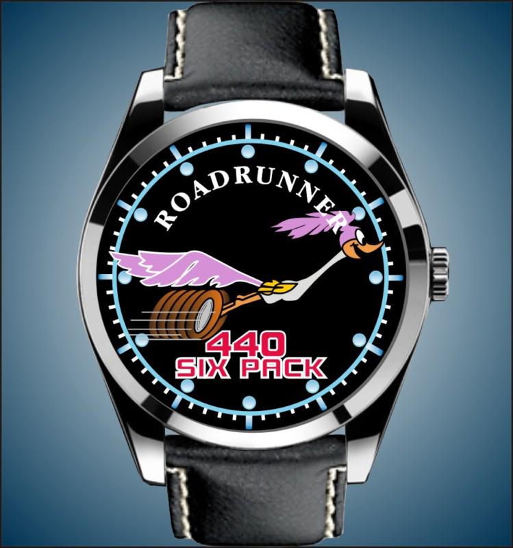 1970 1971 1972 road runner 440 six pack mopar quartz black leather band watch rr